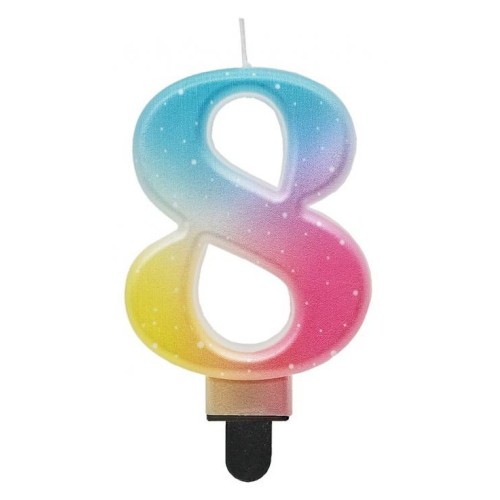 Number Pastel Ombre Colorful number 8 birthday candle, cake candle