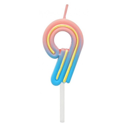 Number Neon Colored number 9 candle, birthday candle