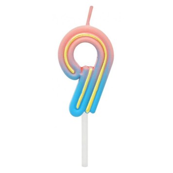 Number Neon Colored number 9 candle, birthday candle