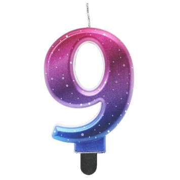 Number Night Sky Metallic Colorful number 9 decorative candle