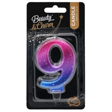 Number Night Sky Metallic Colorful number 9 decorative candle
