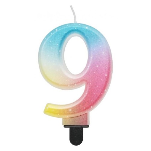 Number Pastel Ombre Colorful number 9 candle, birthday candle