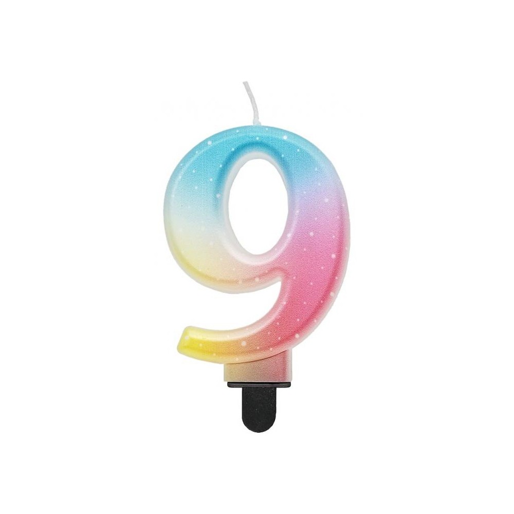 Number Pastel Ombre Colorful number 9 candle, birthday candle