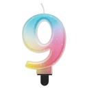 Number Pastel Ombre Colorful number 9 candle, birthday candle