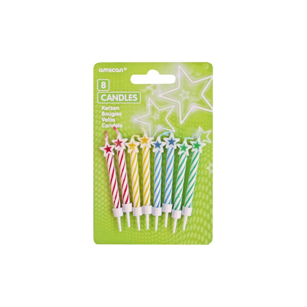 Colour spiral star cake candle, candle set of 8