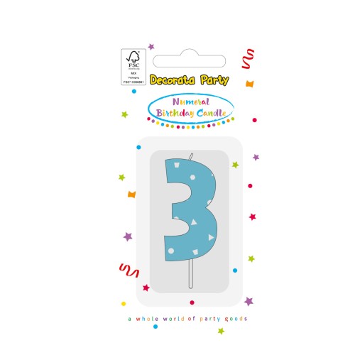 Colour Light Blue Number 3 birthday candle
