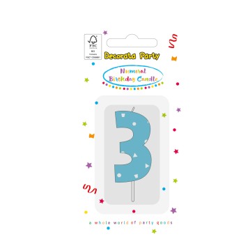 Colour Light Blue Number 3 birthday candle