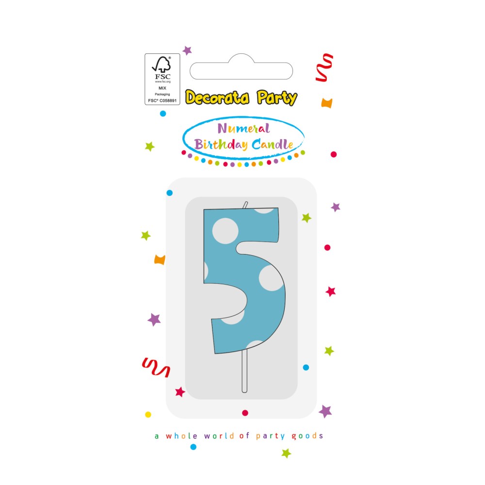 Colour Light Blue Number 5 birthday candle