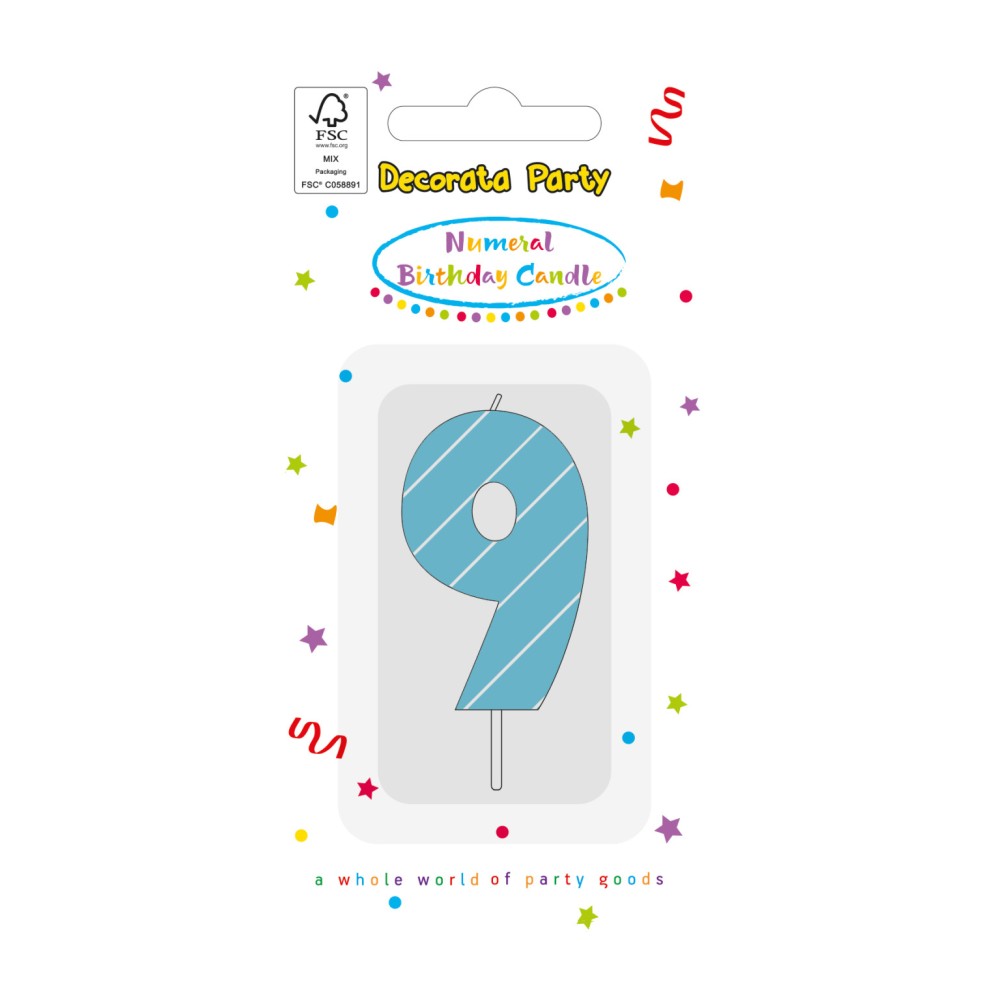 Colour Light Blue Number 9 birthday candle