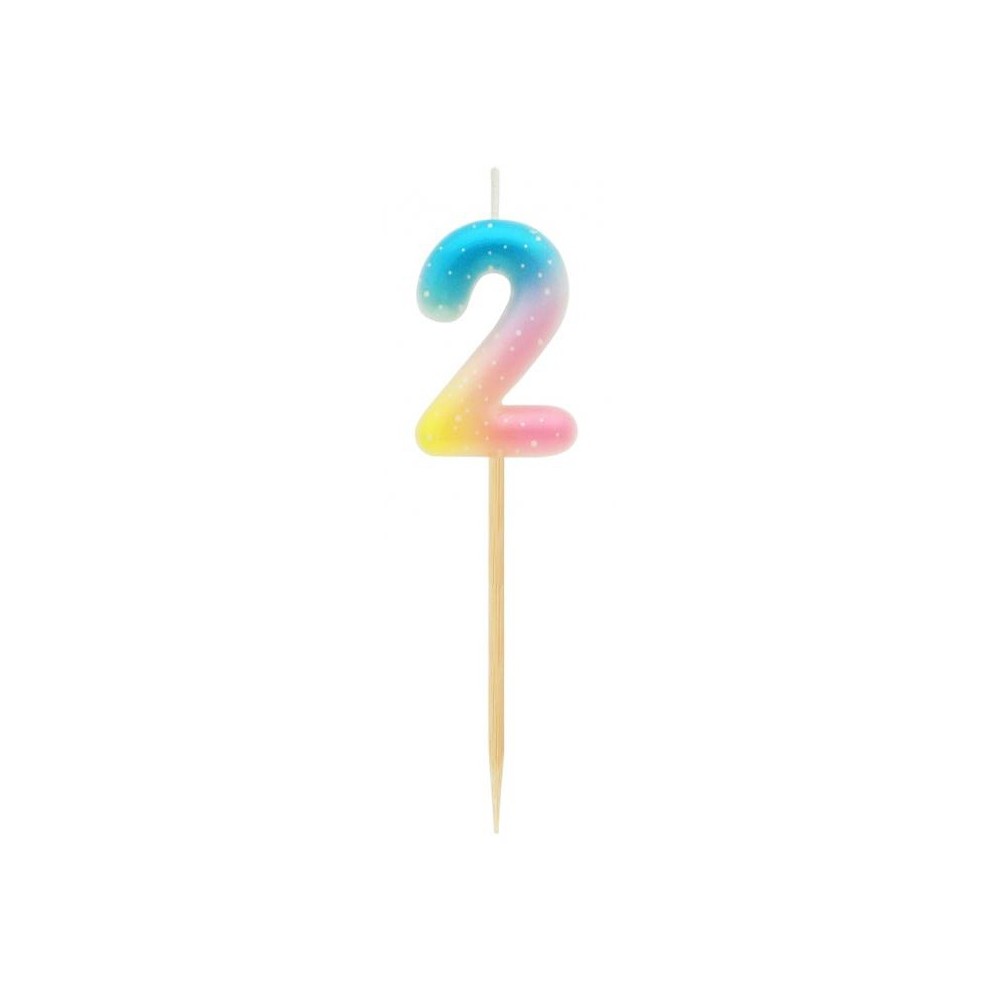 Number Pastel Ombre Colorful number 2 candle, birthday candle