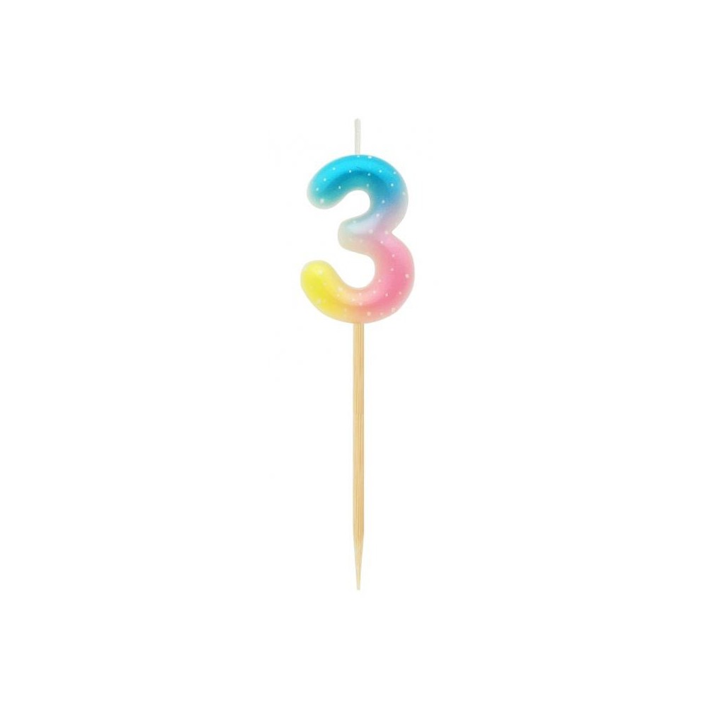 Number Pastel Ombre Colorful number 3 candle, birthday candle