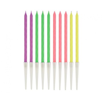 Colour Neon Mix birthday candles, candle set 10-piece
