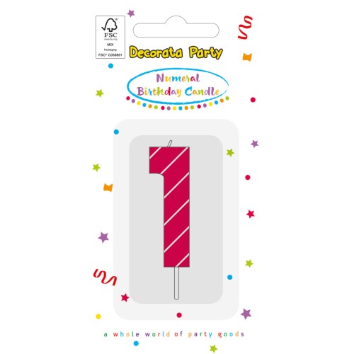 Colour Pink Pattern Number 1 birthday candle, numeral candle