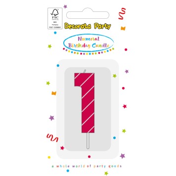 Colour Pink Pattern Number 1 birthday candle, numeral candle