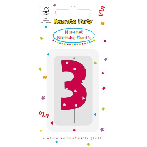 Colour Pink Pattern Number 3 candle, cake candle