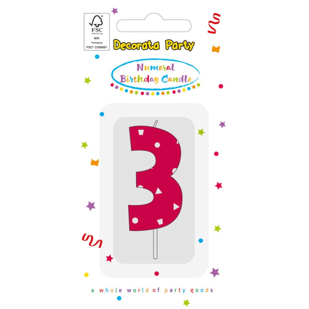 Colour Pink Pattern Number 3 candle, cake candle