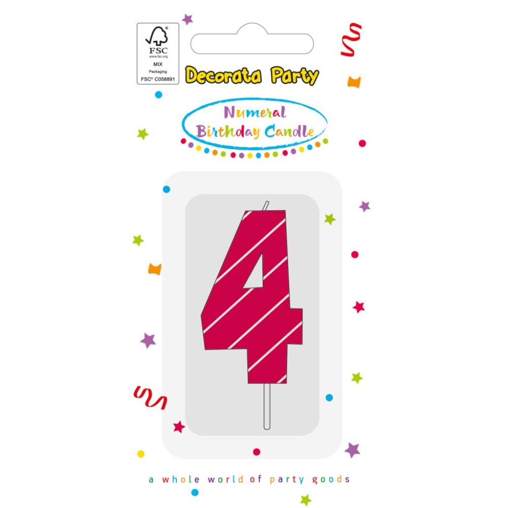 Colour Pink Pattern Number 4 cake candle
