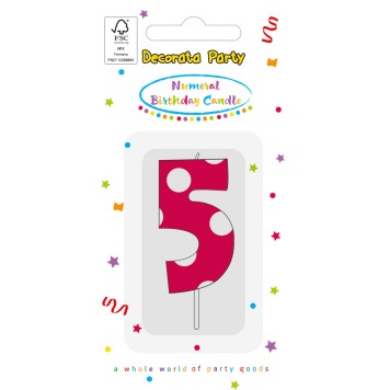 Colour Pink Pattern Number 5 cake candle