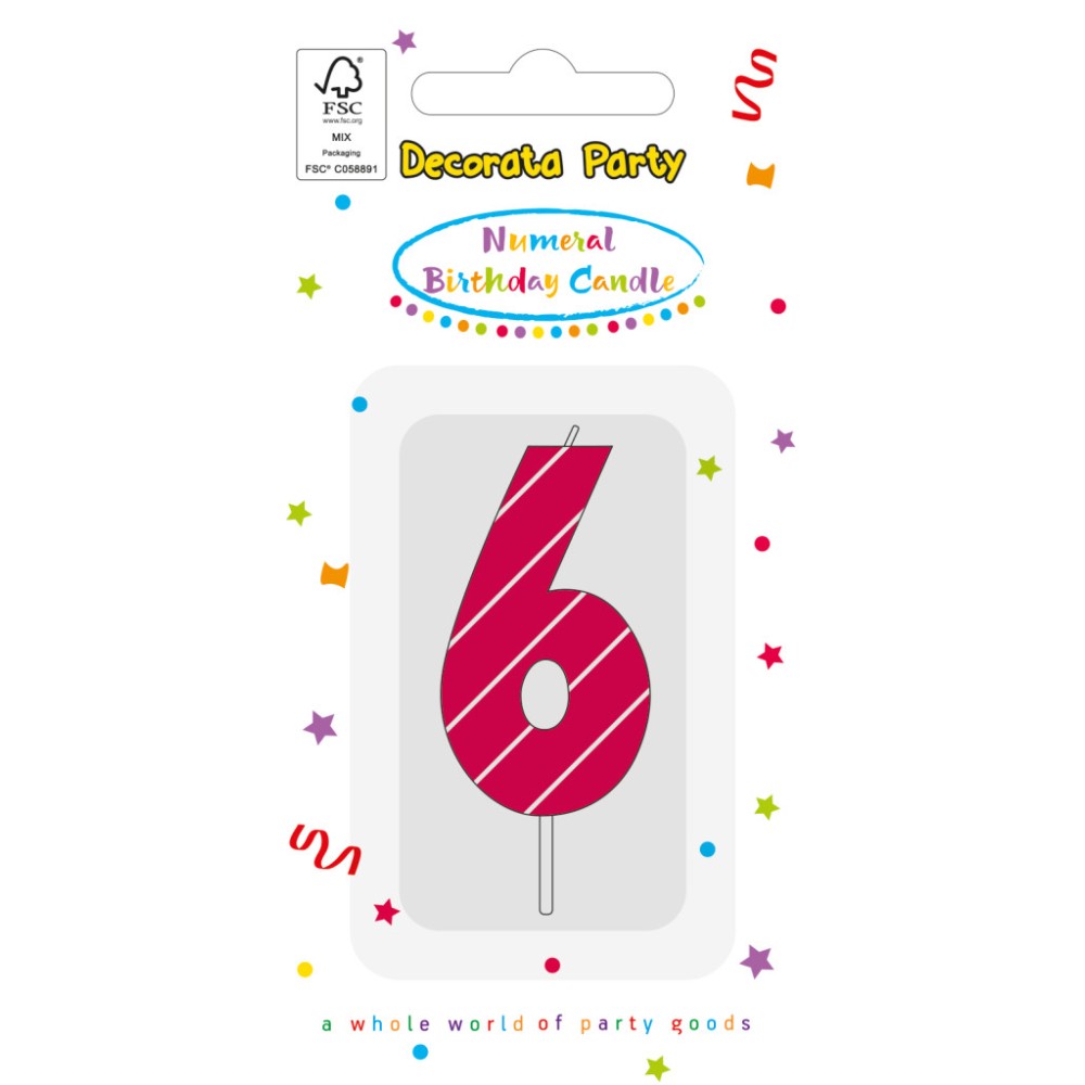 Colour Pink Pattern Number 6 cake candle