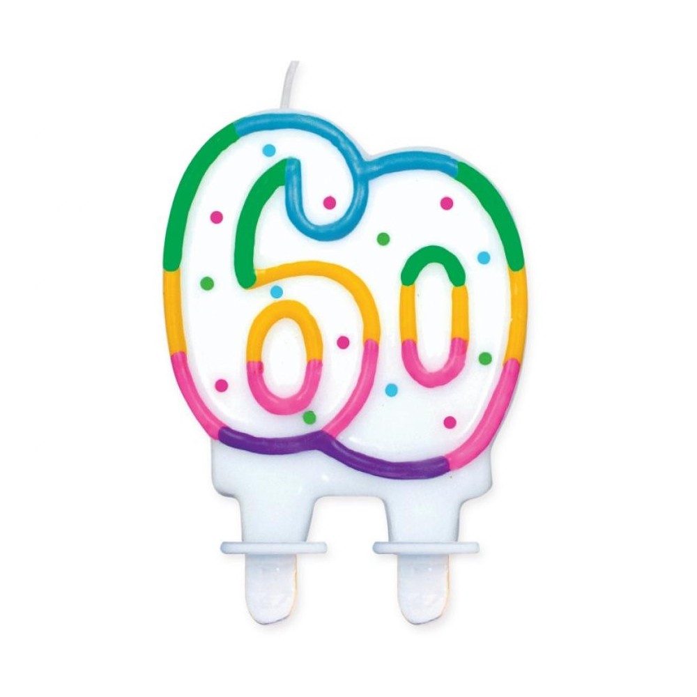 Colour Rainbow Dots birthday candle, number candle 60