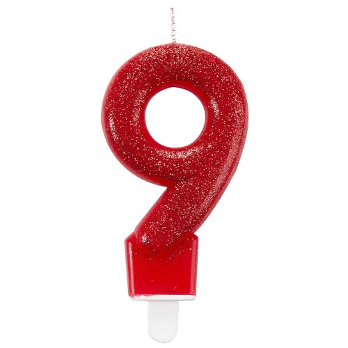 Colour glitter birthday candle, number candle 9