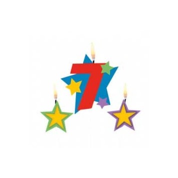 Colour Number 7 candle with stars