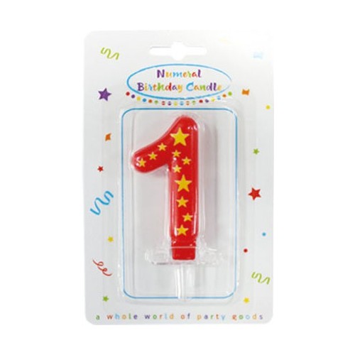 Colour birthday cake numeral candle 1
