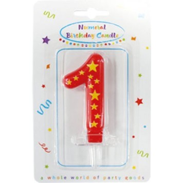 Colour birthday cake numeral candle 1