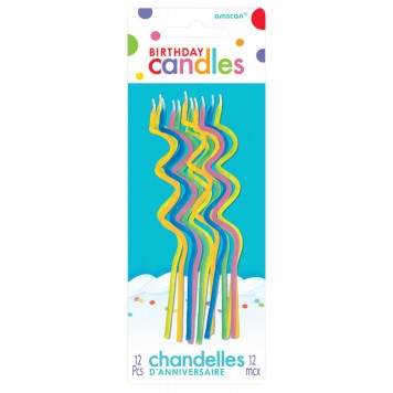 Colour spiral birthday candle set, 12 pcs