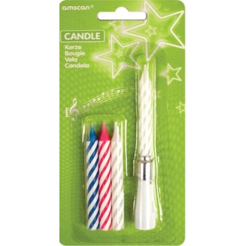 Colour birthday candle set with musical holder, 4 pcs