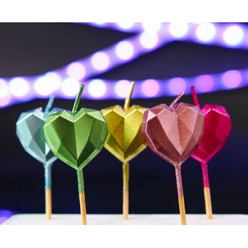 Love Metallic Heart Heart-shaped cake candle set, 5 pcs