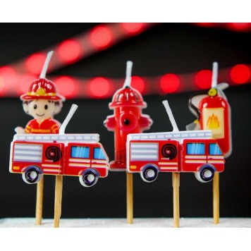 Fireman Red fire fighter, decorative candle set of 5