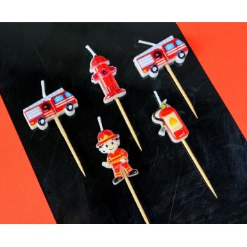 Fireman Red fire fighter, decorative candle set of 5
