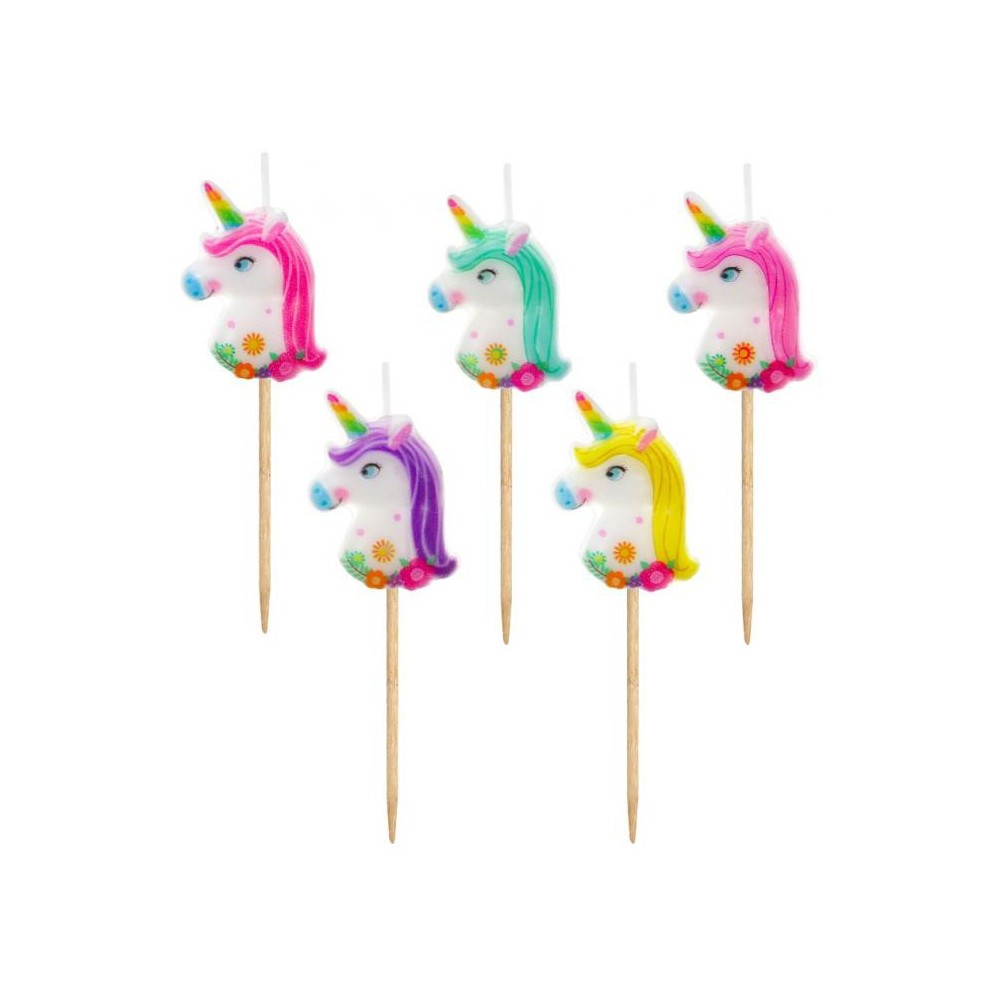 Unicorn Multicolour set of 5 cake candles