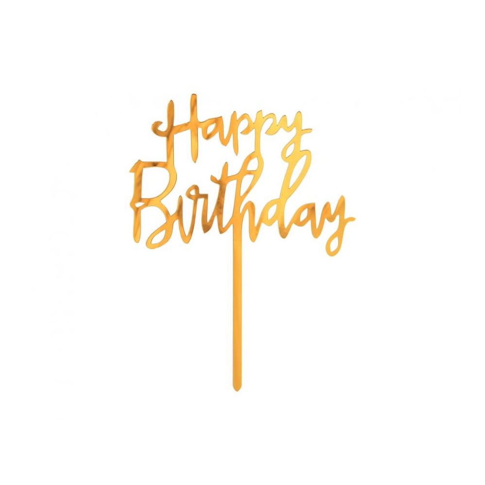 Happy Birthday Happy Birthday Gold, Gold cake decoration 14 cm