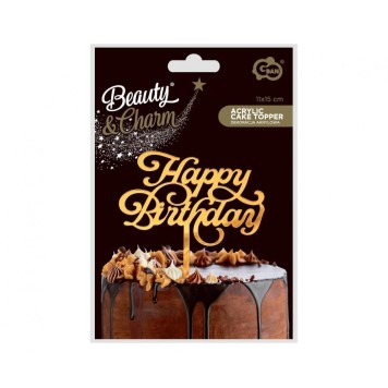Happy Birthday Gold cake decoration 15 cm