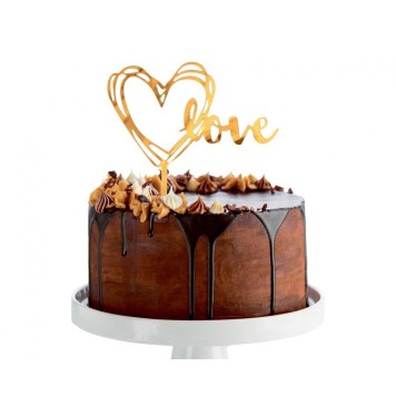 Wedding Gold Gold Heart Cake Decoration 13 cm