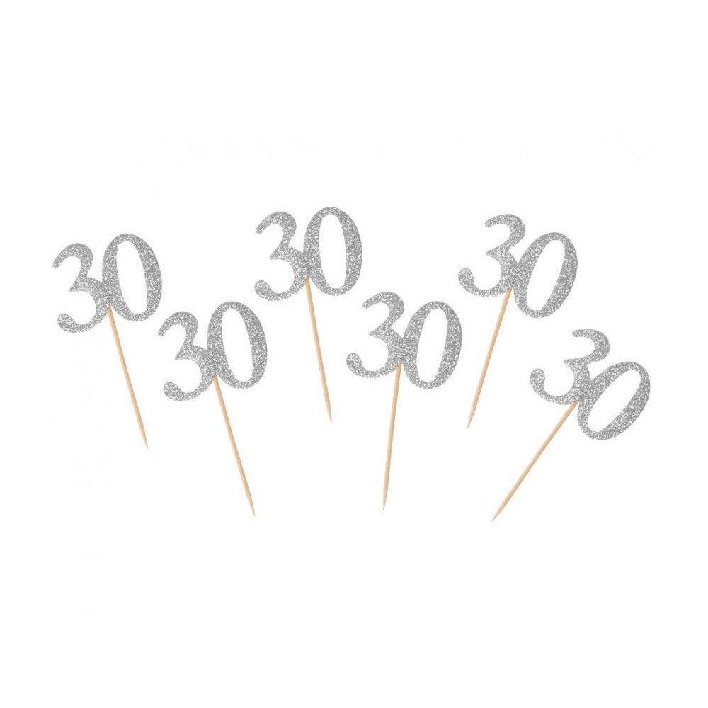 Happy Birthday Silver Silver 30 Decorative Sticks Set of 6