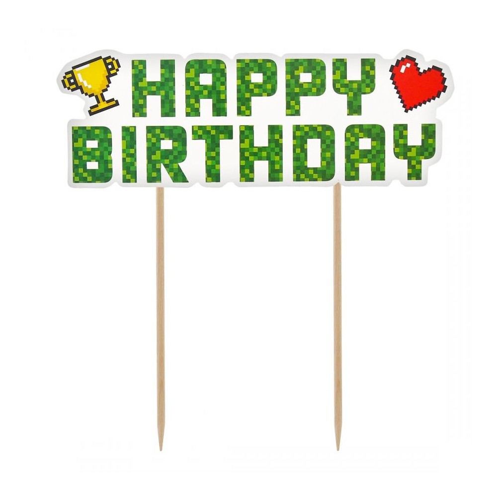 Gamer Game On Happy Birthday Cake Decoration Toy 14.5 cm