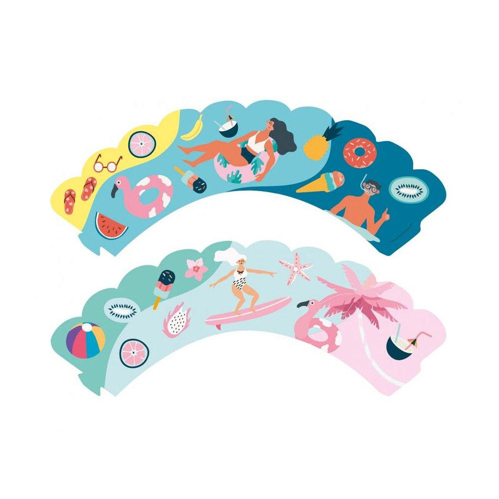 Summer Surfing  muffin decoration set of 6