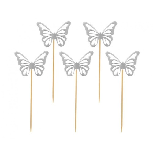 Butterfly Silver decorative stick 12 pcs