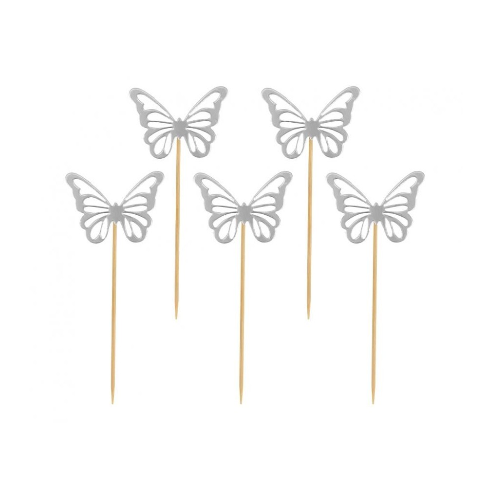 Butterfly Silver decorative stick 12 pcs