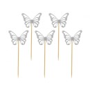 Butterfly Silver decorative stick 12 pcs