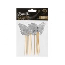 Butterfly Silver decorative stick 12 pcs