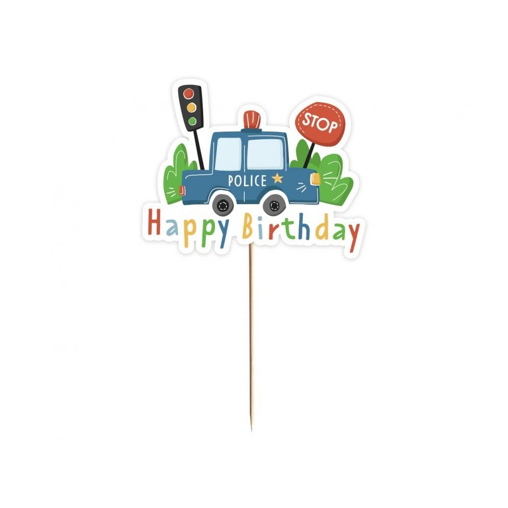 Police Beep Happy Birthday cake decoration 13 cm