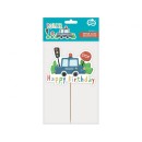 Police Beep Happy Birthday cake decoration 13 cm