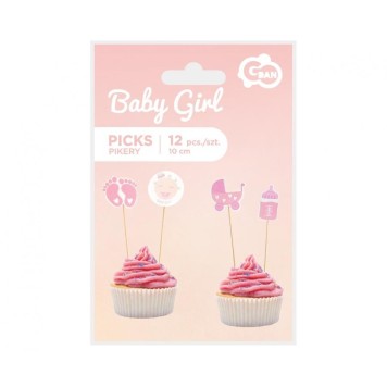 Happy Birthday Baby Girl Pink decorative stick 12 pcs