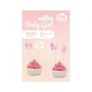 Happy Birthday Baby Girl Pink decorative stick 12 pcs