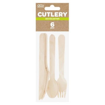 Party Wooden Wooden Cutlery Set 6 Pieces