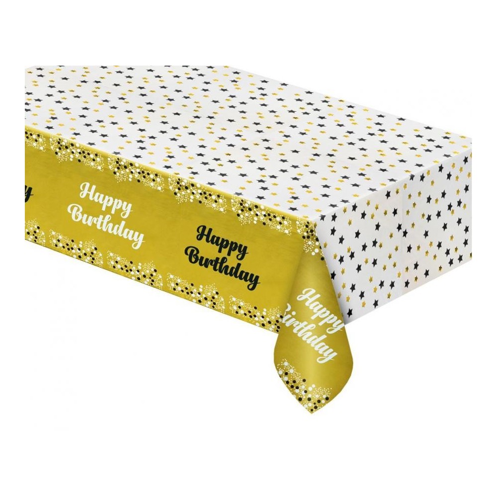 Happy Birthday B&C Gold Gold Happy Birthday Foil Table Cover 137x183 cm